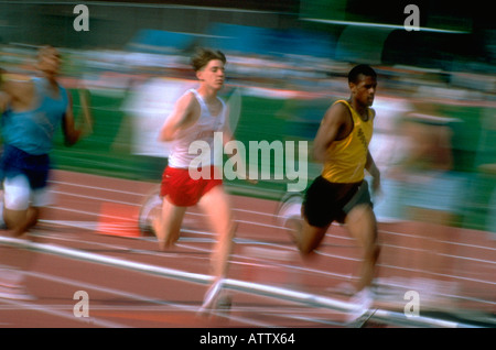 Boys age 17 competing in track meet blur. St Paul Minnesota USA Stock Photo