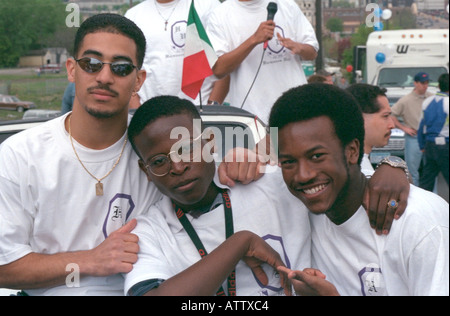Culturally diverse friends age 21 participating in Cinco de Mayo fiesta. St Paul Minnesota USA Stock Photo