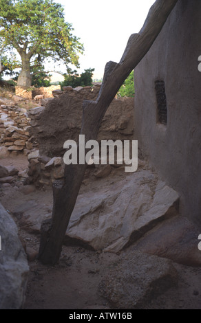 Traditional carved wooden steps Dogon country Mali West Africa Stock Photo