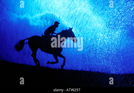 Horse and rider silhouette through a textured screen Stock Photo