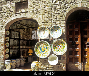 SAN GIMIGNANO TUSCANY ITALY EUROPE May Artistic ceramics in Via San Giovanni in this lovely town Stock Photo