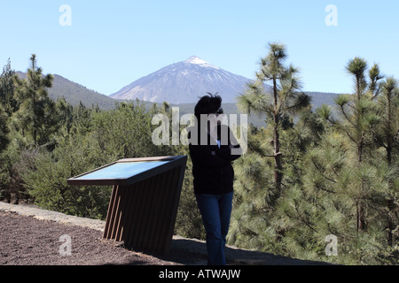 View of Teide from a mirador in the Corona forestal area in the Oratava valley Tenerife Canary islands Spain Stock Photo