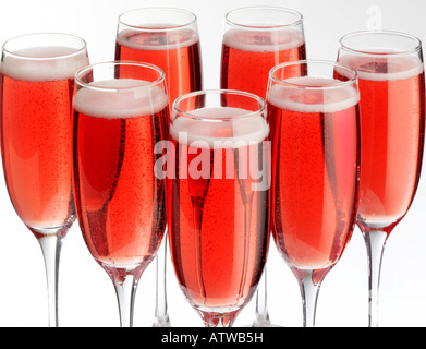 SEVEN GLASSES OF PINK CHAMPAGNE Stock Photo