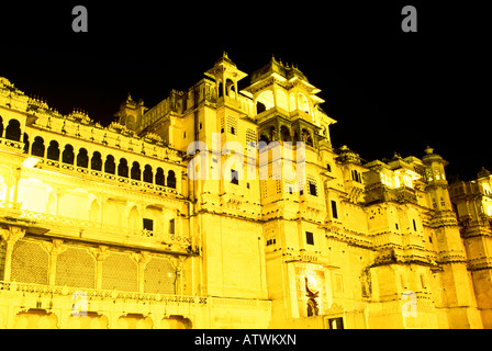 City Palace at night, Udaipur, Rajasthan, India Stock Photo