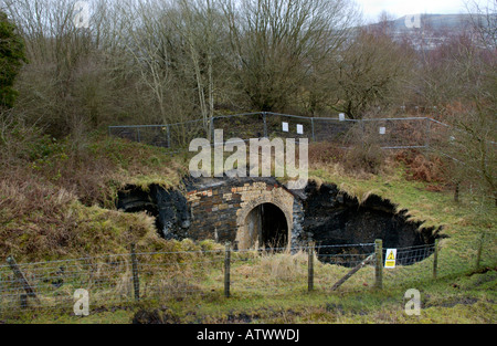 Collapsed mineshaft on development land at Hoel Gerrig Merthyr Tydfil ...