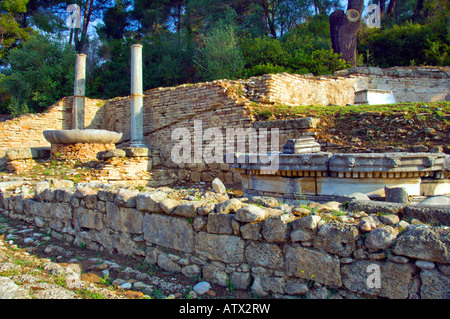 The archeolgical remains of the temples and buidings at ancient Olympia Greece Stock Photo