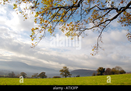 View over Abergavenny Monmouthshire South Wales UK GB EU from footpath to Skirrid mountain Stock Photo