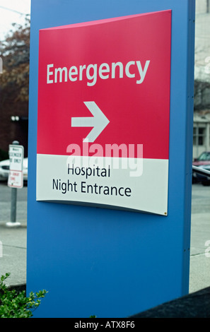 Still Life of a Hospital sign indicating emergency room entrance Stock Photo