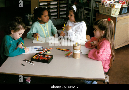 Group of children working together on a project at South London primary school Stock Photo