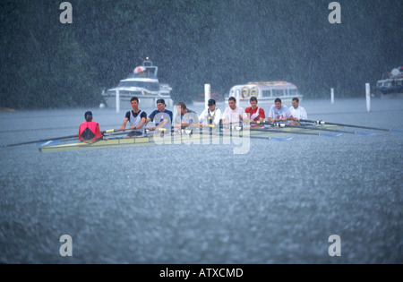 Henley Royal Regatta in Henley Oxfordshire in July 1990 The annual rowing event takes place every July Stock Photo