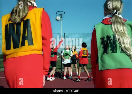 Females playing Basket netball at a secondary school Stock Photo