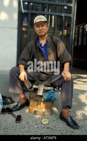 Shoeblack Shanghai China Asia Stock Photo