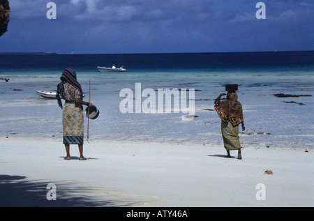 Women Ras Nungwi beach Zanzibar Island Tanzania Stock Photo