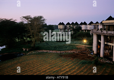 AFRICA KENYA TAITA HILLS Dawn at the watering hole by Salt Lick Safari Lodge Hilton Resort Hotel Stock Photo