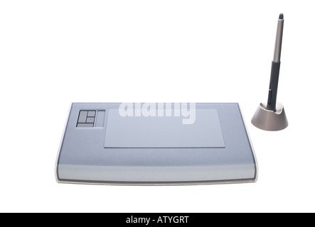 A graphic tablet with pen isolated on white background Stock Photo