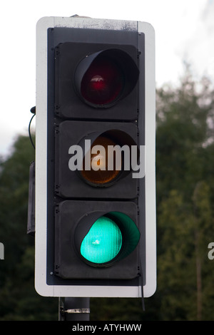 Close up of traffic light on green Stock Photo