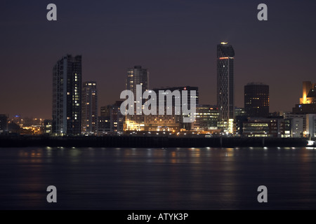 Liverpool skyline at night has seen from over the River Mersey Capital of culture 2008 Stock Photo