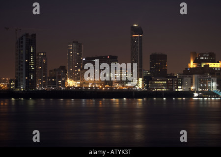 Liverpool skyline at night has seen from over the River Mersey Capital of culture 2008 Stock Photo