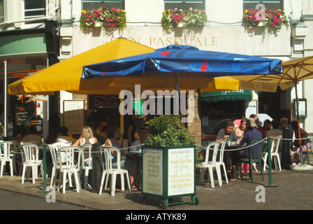 Cambridge university town pavement bar café on corner of market square Stock Photo
