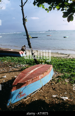 Fishing boats on the beach on the north coast of the Dominican Republic Stock Photo