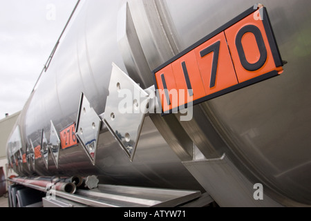 Safety signs on Chemical Road Tanker Stock Photo