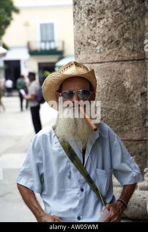 Cuban Man Smoking Cigar, Havana Cuba Stock Photo