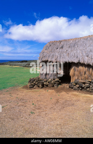 Thatched hut at the Mookini Heiau temple birthplace of King Kamehameha The Big Island Hawaii Stock Photo