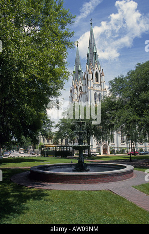 A view of the beautiful St Johns Cathedral in downtown Savannah Georgia Stock Photo