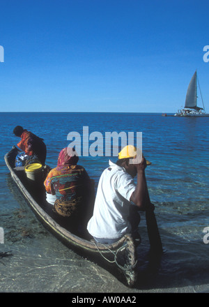 A traditional sail boat off the coast of the San Blas Islands in the Caribbean Panama Stock Photo