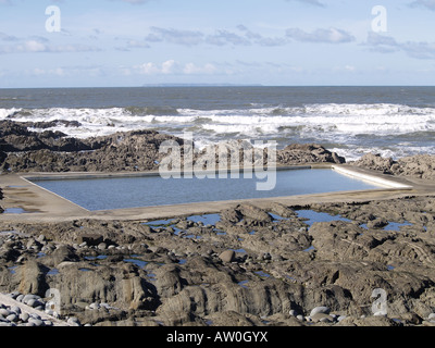 The Rock pool, swimming pool at Westward Ho, North Devon, UK. Built into the rocks. Stock Photo