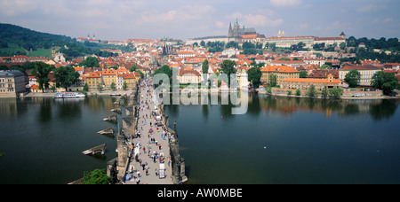 St. Vitus Cathedral, Charles Bridge and the Castle District, seen from across the Vltava River, Prague, Czech Republic, Europe Stock Photo