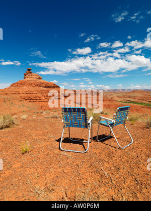 Lawn chairs in desert. Stock Photo