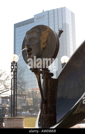 Birmingham Centenary Square sculpture water feature, Hyatt Hotel in background, March 2008, England West Midlands. Stock Photo