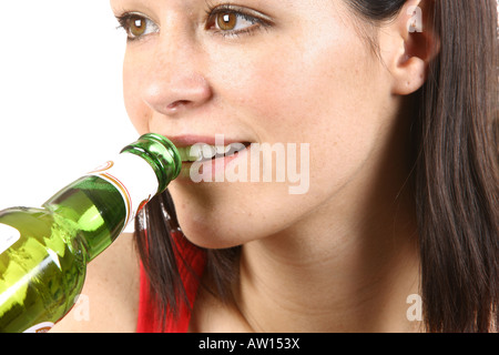 Young Woman Drinking Bottle of Beer Model Released Stock Photo