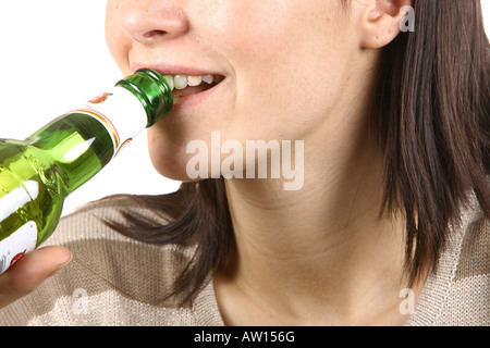 Young Woman Drinking Bottle of Beer Model Released Stock Photo