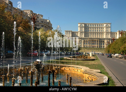 Bucharest, Palace of the People from Boulevard Unirii Stock Photo