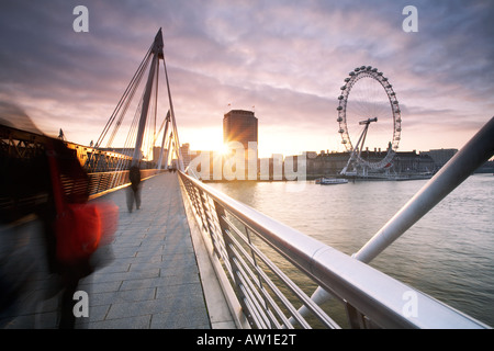 Sunrise from the Hungerford Bridge in London city England UK Stock Photo