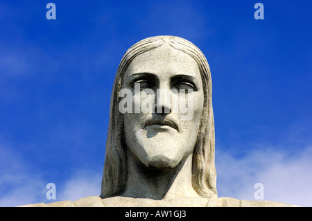 Head, Statue of Christ the Redeemer, new wonder of the world, Corcovado mountain, Rio de Janeiro, Brazil Stock Photo