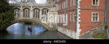 St John's – buildings on both sides of the river, spanned by the St John's kitchen bridge and the Bridge of Sighs.Cambridgeshire Stock Photo