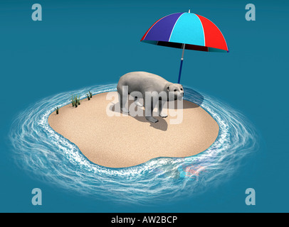 Symbol picture for the melted polar caps and icebergs as effect of climate warming Stock Photo