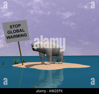 Symbol picture for the melted polar caps and icebergs as effect of climate warming Stock Photo