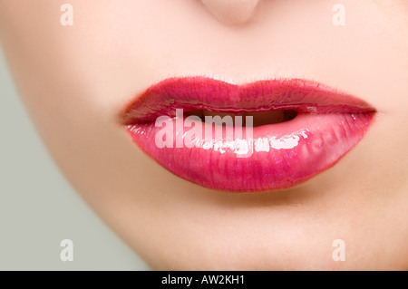 Woman wearing pink lipstick Stock Photo