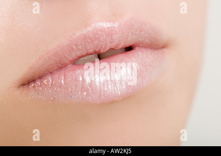 Woman wearing pink lipstick Stock Photo