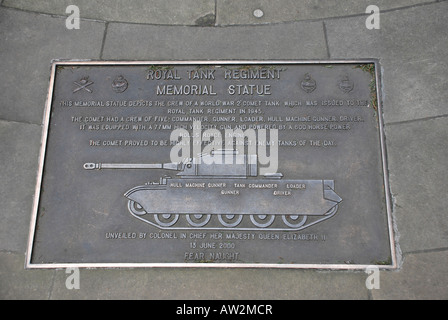 Royal Tank Regiment memorial statue plaque, London Stock Photo