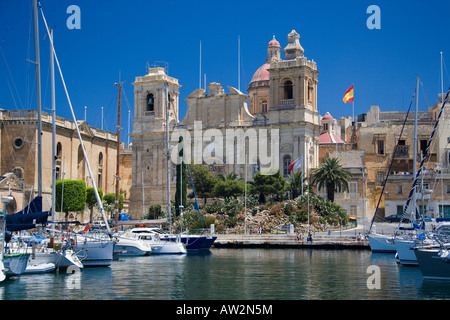 Vittoriosa Harbour viewed from Senglea in Valletta in the Mediterranean Island of Malta Stock Photo