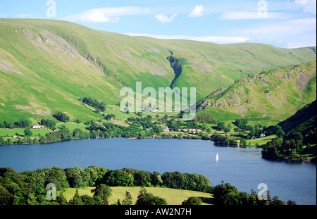 Ullswater in the Lake District National Park, Cumbria, England. Looking SE toward Howtown, Swarth Fell and Martindale. Summer. Stock Photo