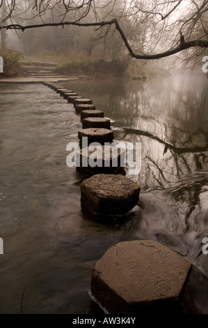 Stepping Stones crossing the River Mole at Box Hill, Surrey, England Stock Photo