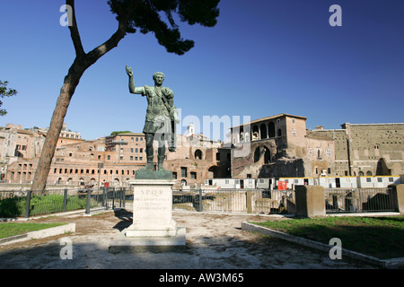 Bronze statue of Julius Caesar in front of the Foro Di Triano, opposite the Imperial Roman Forum, central Rome Italy Europe Stock Photo