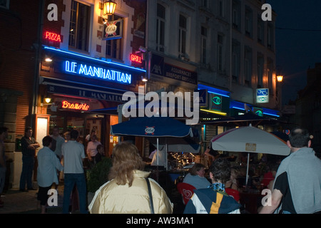 General view along town square during the Fete de la Musique event Hesdin at night Stock Photo