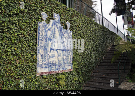 Azulejos (glazed ceramic tiles) in Monte Palace Tropical Garden, Funchal, Madeira, Portugal Stock Photo